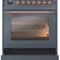 Ilve UP30NMPBGPLP Nostalgie Ii 30 Inch Dual Fuel Liquid Propane Freestanding Range In Blue Grey With Copper Trim