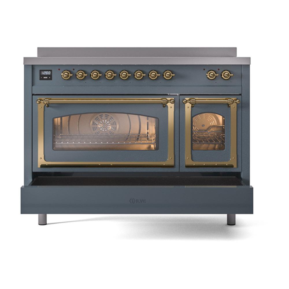 Ilve UNI486NMPBGG Ilve Uni486Nmpbgg Nostalgie Ii Noblesse 48" Induction Range (Triple Glass Door, Blue Grey, Brass)