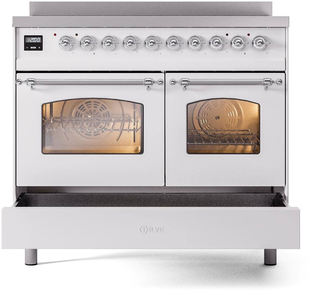 Ilve UPDI406NMPWHC Nostalgie Ii 40 Inch Electric Freestanding Range In White With Chrome Trim