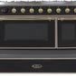 Ilve UM12FDNS3BKGLP Majestic Ii 48 Inch Dual Fuel Liquid Propane Freestanding Range In Glossy Black With Brass Trim