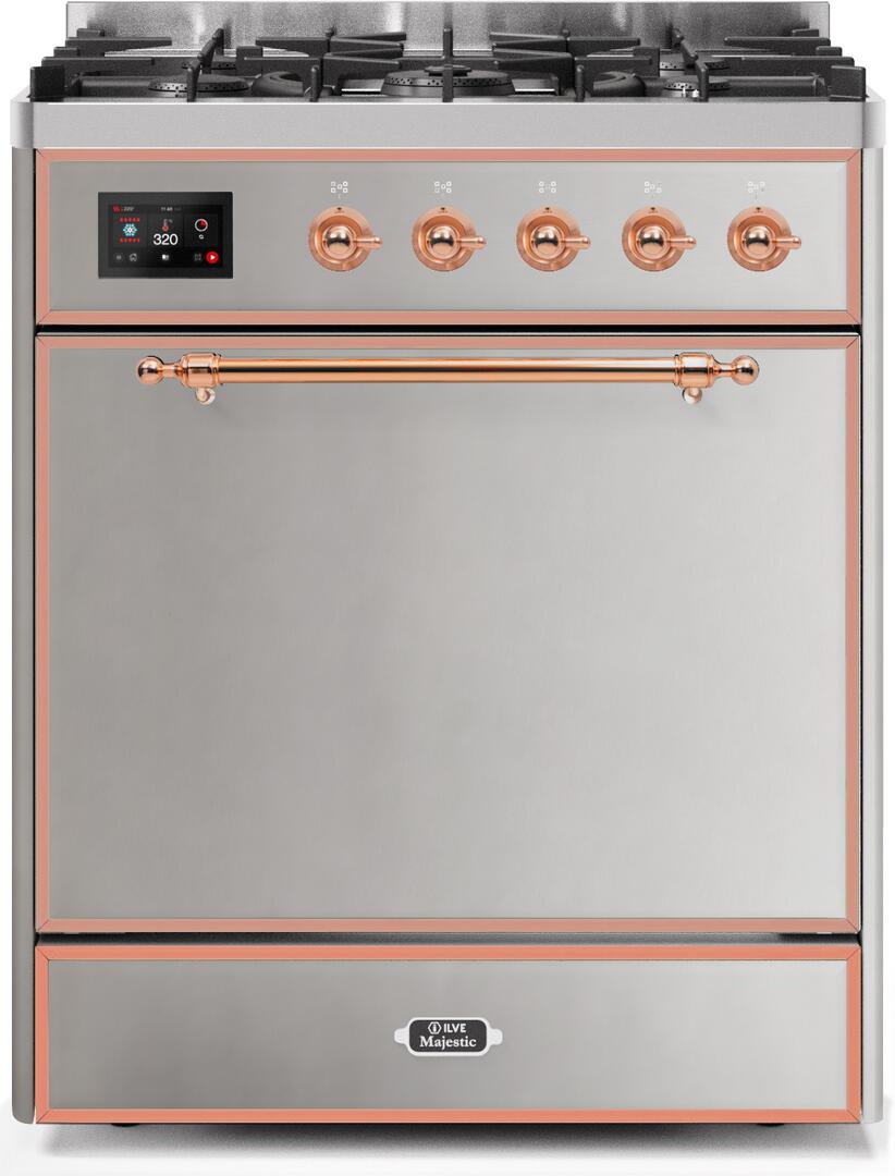 Ilve UM30DQNE3SSP Majestic Ii 30 Inch Dual Fuel Natural Gas Freestanding Range In Stainless Steel With Copper Trim