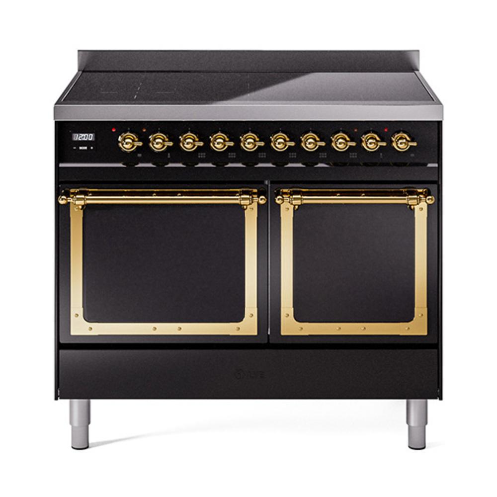 Ilve UNDI406QNMPBKG Ilve Undi406Qnmpbkg Nostalgie Ii Noblesse 40" Induction Range (Solid Door, Glossy Black, Brass)