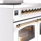 Ilve UPDI406NMPWHG Nostalgie Ii 40 Inch Electric Freestanding Range In White With Brass Trim