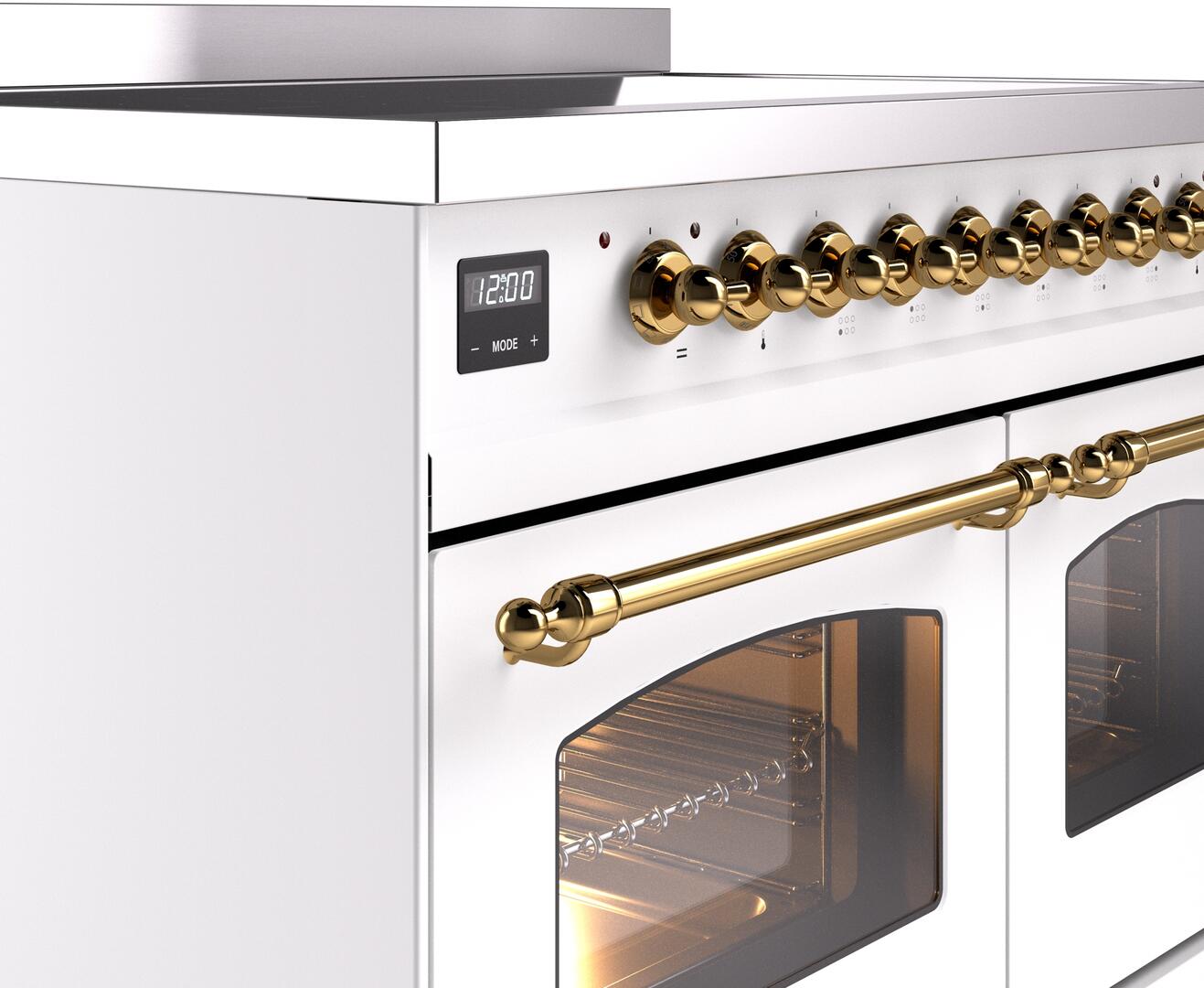 Ilve UPDI406NMPWHG Nostalgie Ii 40 Inch Electric Freestanding Range In White With Brass Trim