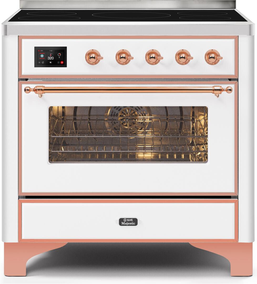 Ilve UMI09NS3WHP Majestic Ii 36 Inch Electric Freestanding Range In White With Copper Trim