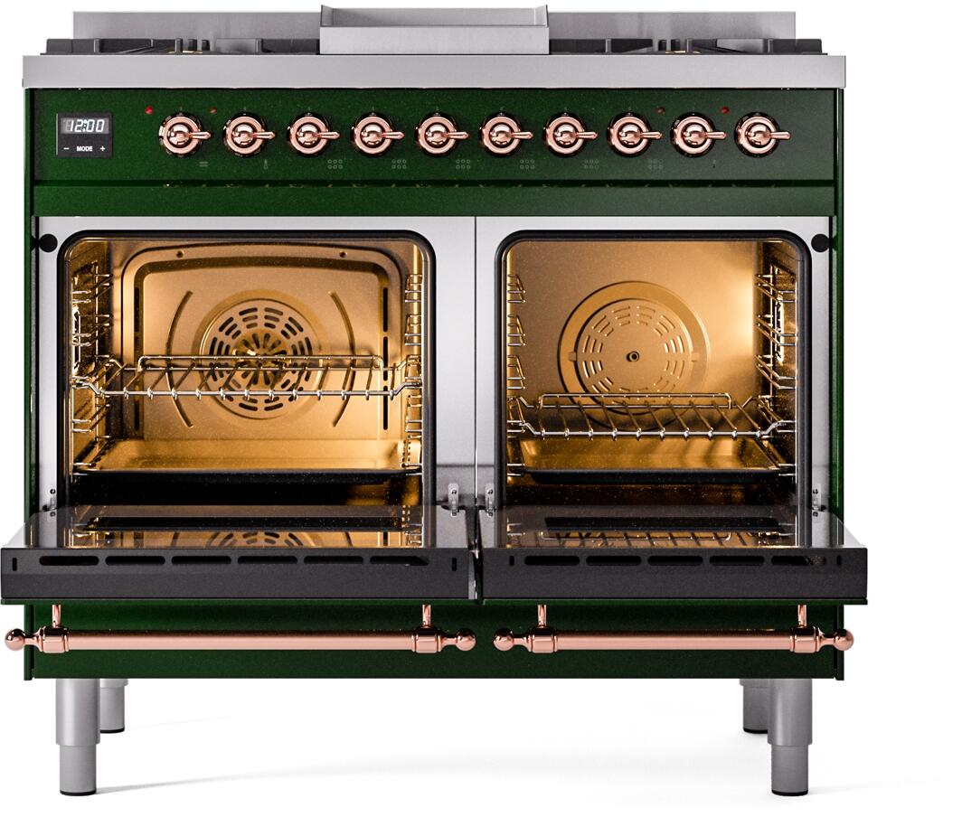 Ilve UPD40FNMPEGPLP Nostalgie Ii 40 Inch Dual Fuel Liquid Propane Freestanding Range In Emerald Green With Copper Trim