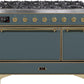 Ilve UM12FDQNS3BGGLP Majestic Ii 48 Inch Dual Fuel Liquid Propane Freestanding Range In Blue Grey With Brass Trim