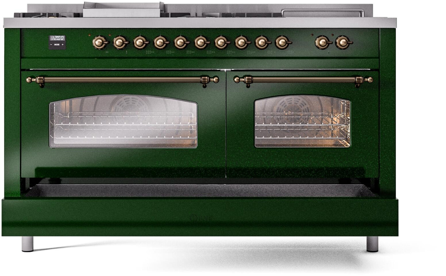 Ilve UP60FSNMPEGBLP Nostalgie Ii 60 Inch Dual Fuel Liquid Propane Freestanding Range In Emerald Green With Bronze Trim