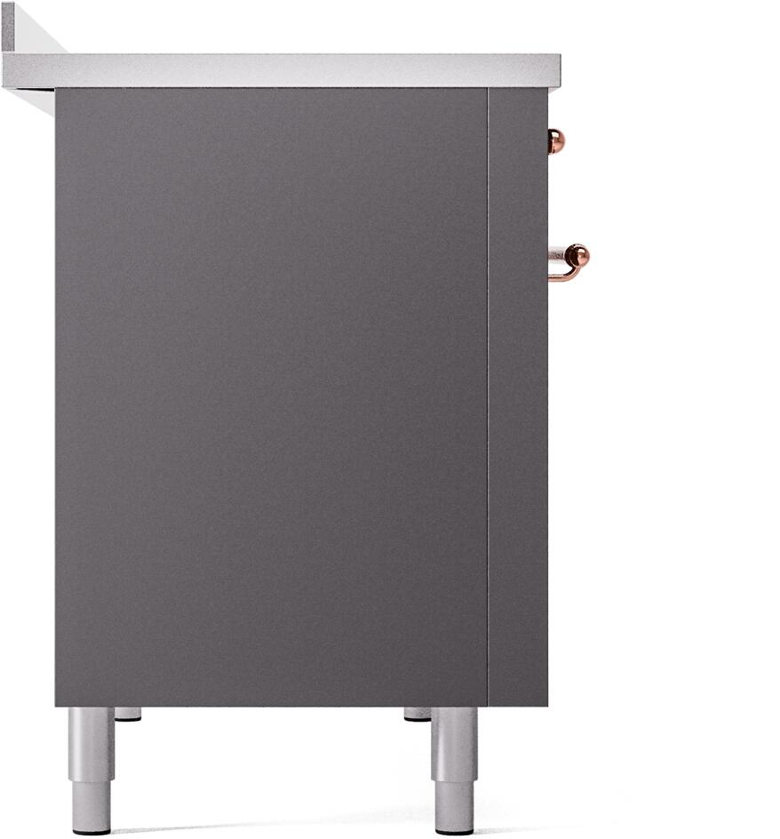 Ilve UPI486NMPMGP Nostalgie Ii 48 Inch Electric Freestanding Range In Matte Graphite With Copper Trim