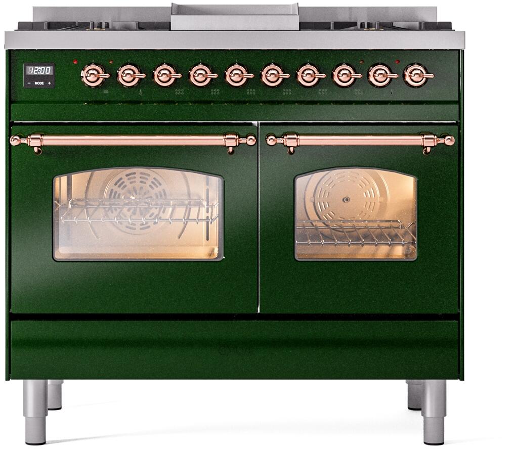 Ilve UPD40FNMPEGPLP Nostalgie Ii 40 Inch Dual Fuel Liquid Propane Freestanding Range In Emerald Green With Copper Trim