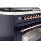 Ilve UP48FSNMPMBPLP Nostalgie Ii 48 Inch Dual Fuel Liquid Propane Freestanding Range In Blue With Copper Trim