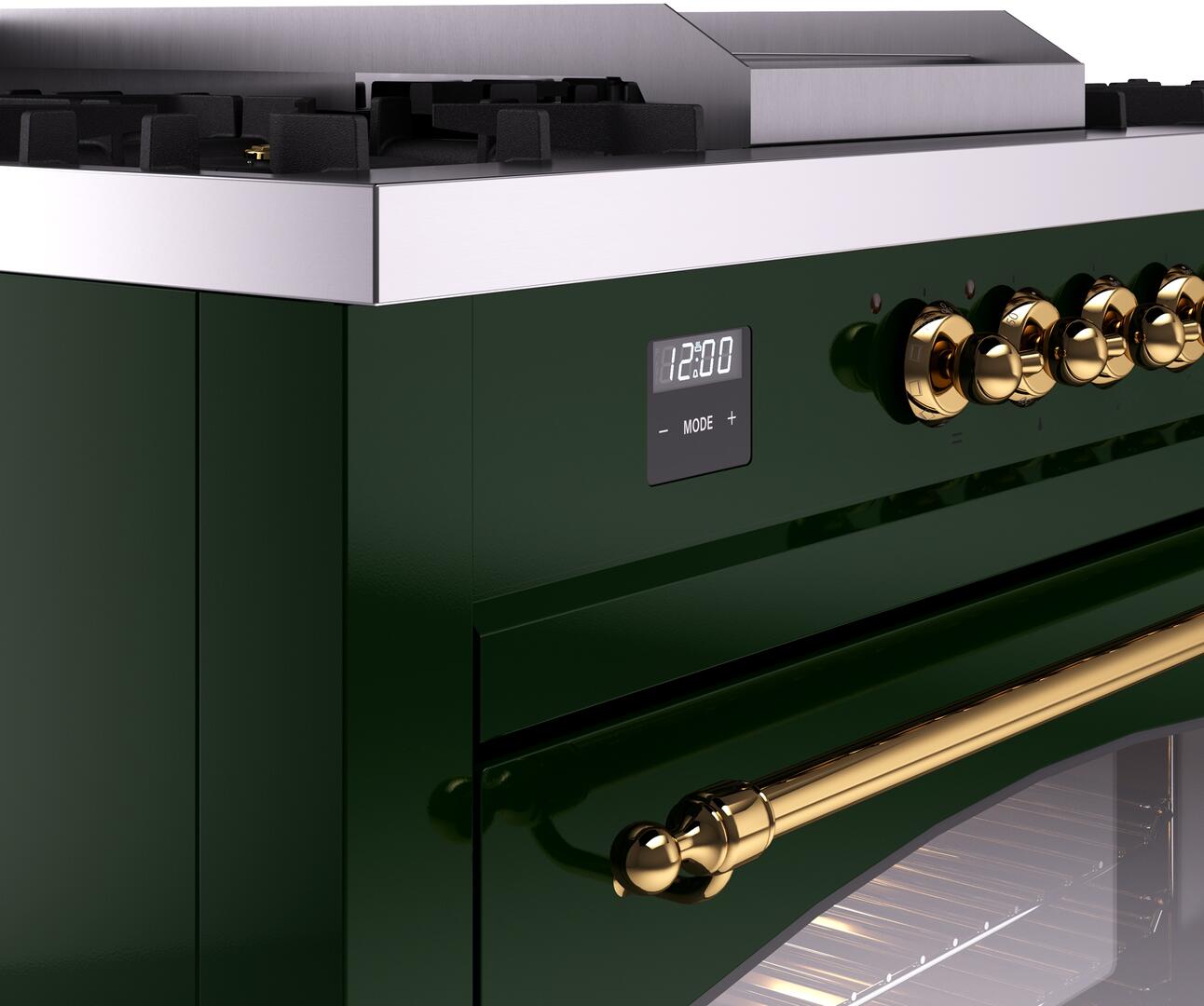 Ilve UP60FSNMPEGG Nostalgie Ii 60 Inch Dual Fuel Natural Gas Freestanding Range In Emerald Green With Brass Trim