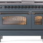 Ilve UP48FNMPBGBLP Nostalgie Ii 48 Inch Dual Fuel Liquid Propane Freestanding Range In Blue Grey With Bronze Trim