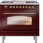 Ilve UP36FNMPBUG Nostalgie Ii 36 Inch Dual Fuel Natural Gas Freestanding Range In Burgundy With Brass Trim