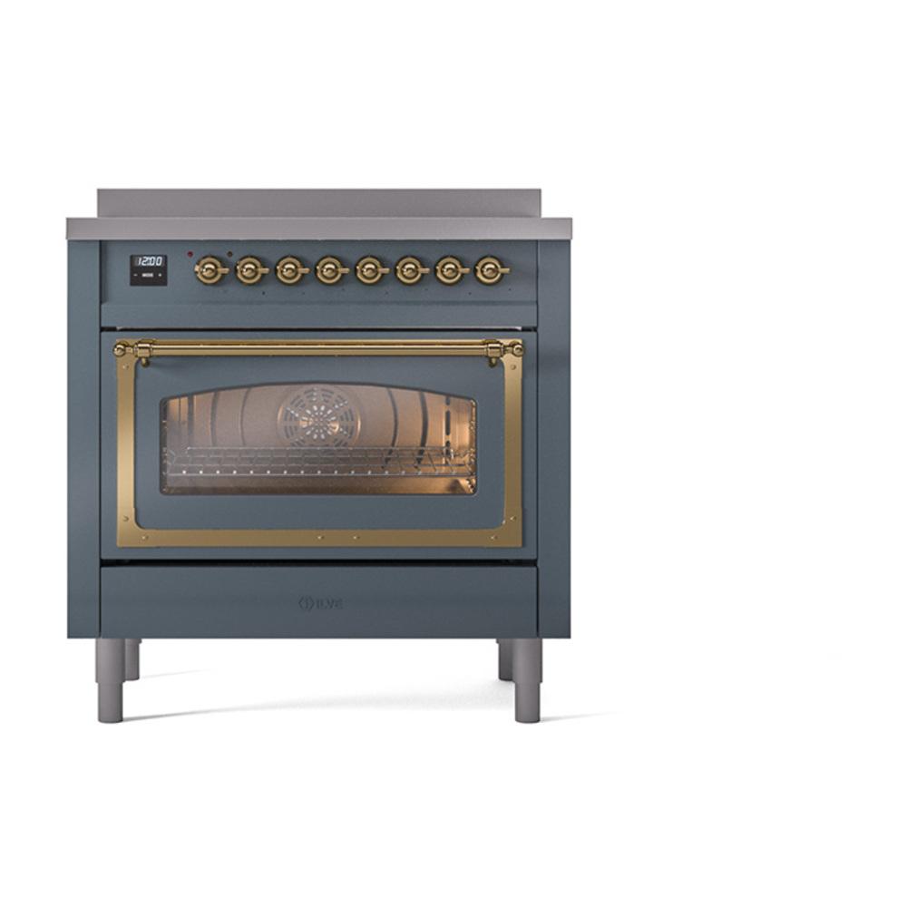 Ilve UNI366NMPBGG Ilve Uni366Nmpbgg Nostalgie Ii Noblesse 36" Induction Range (Triple Glass Door, Blue Grey, Brass)