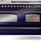 Ilve UP60FSNMPMBGLP Nostalgie Ii 60 Inch Dual Fuel Liquid Propane Freestanding Range In Blue With Brass Trim