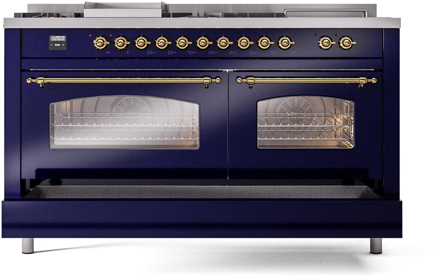 Ilve UP60FSNMPMBGLP Nostalgie Ii 60 Inch Dual Fuel Liquid Propane Freestanding Range In Blue With Brass Trim