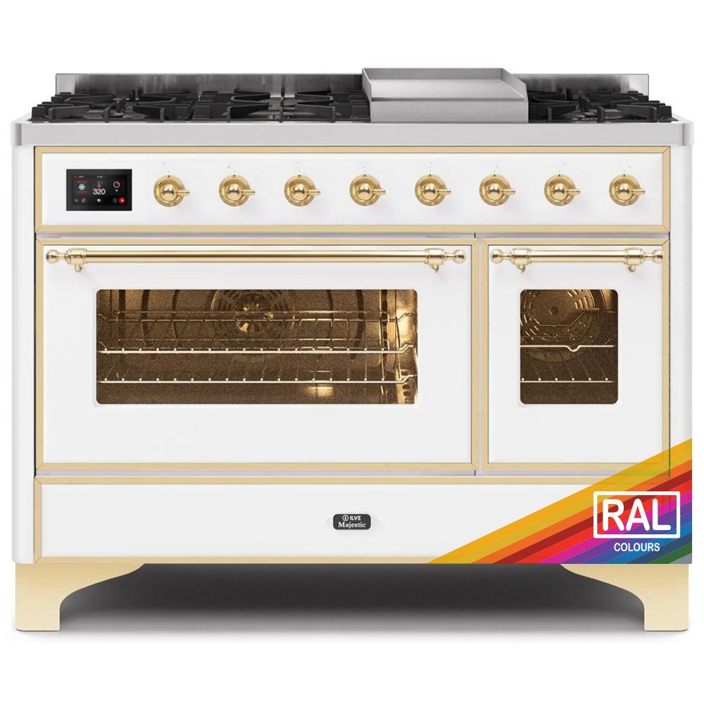 Ilve UM12FDNS3RAG Ilve Majestic Ii 48 Um12Fdns3Rag Freestanding Dual Fuel Range With 8 Sealed Burners Yes Double Oven With Triple Glass Door In Ral Color With Brass Knobs