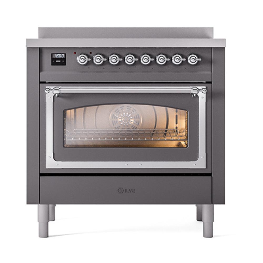 Ilve UNI366NMPMGC Ilve Uni366Nmpmgc Nostalgie Ii Noblesse 36" Induction Range (Triple Glass Door, Graphite Matte, Chrome)