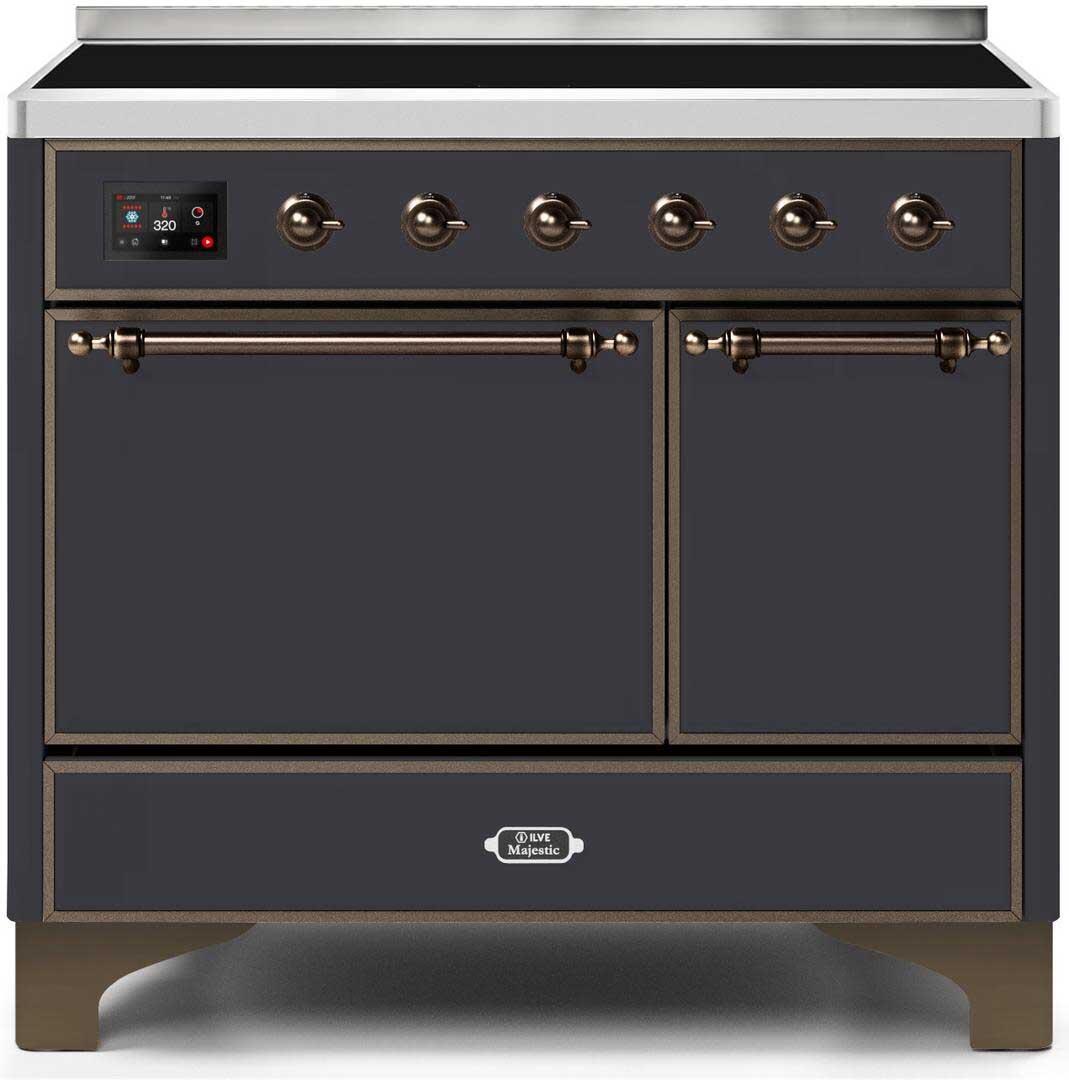 Ilve UMDI10QNS3MGB Majestic Ii 40 Inch Electric Freestanding Range In Matte Graphite With Bronze Trim