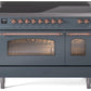 Ilve UPI486NMPBGP Nostalgie Ii 48 Inch Electric Freestanding Range In Blue Grey With Copper Trim