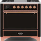 Ilve UM09FDQNS3BKP Majestic Ii 36 Inch Dual Fuel Natural Gas Freestanding Range In Glossy Black With Copper Trim