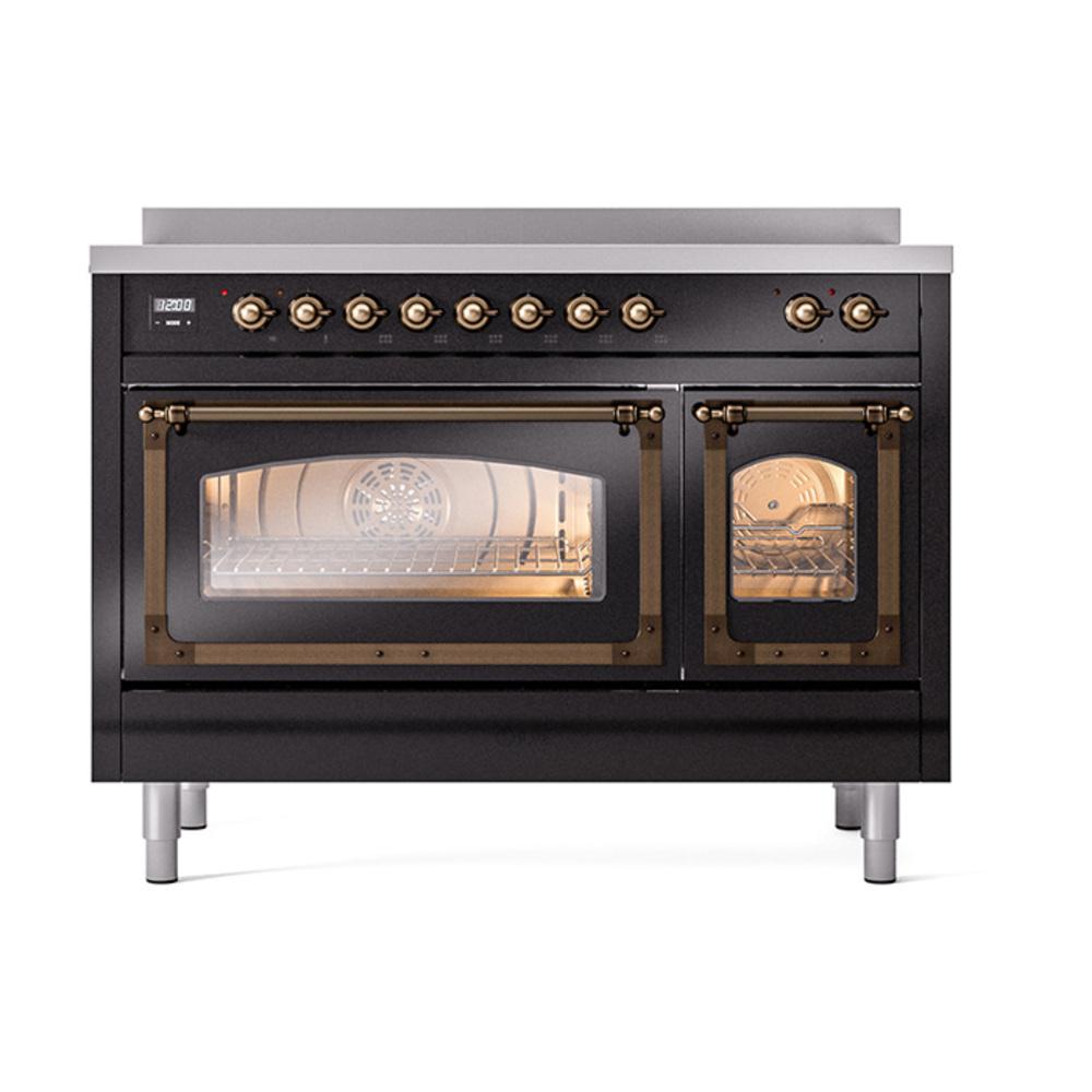 Ilve UNI486NMPBKB Ilve Uni486Nmpbkb Nostalgie Ii Noblesse 48" Induction Range (Triple Glass Door, Glossy Black, Burnished)