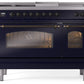 Ilve UP48FSNMPMBB Nostalgie Ii 48 Inch Dual Fuel Natural Gas Freestanding Range In Blue With Bronze Trim