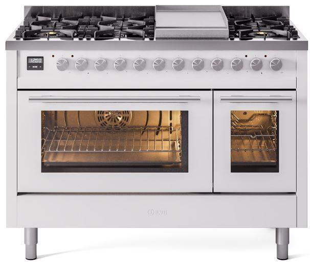 Ilve UP48FWMPWH Professional Plus Ii 48 Inch Dual Fuel Natural Gas Freestanding Range In White With Trim