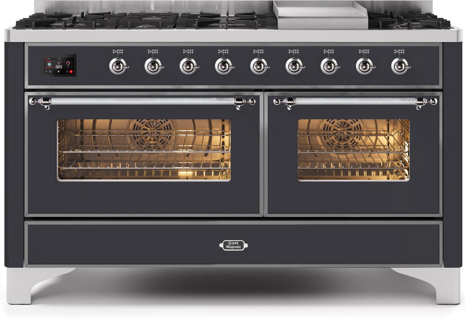 Ilve UM15FDNS3MGCLP Majestic Ii 60 Inch Dual Fuel Liquid Propane Freestanding Range In Matte Graphite With Chrome Trim