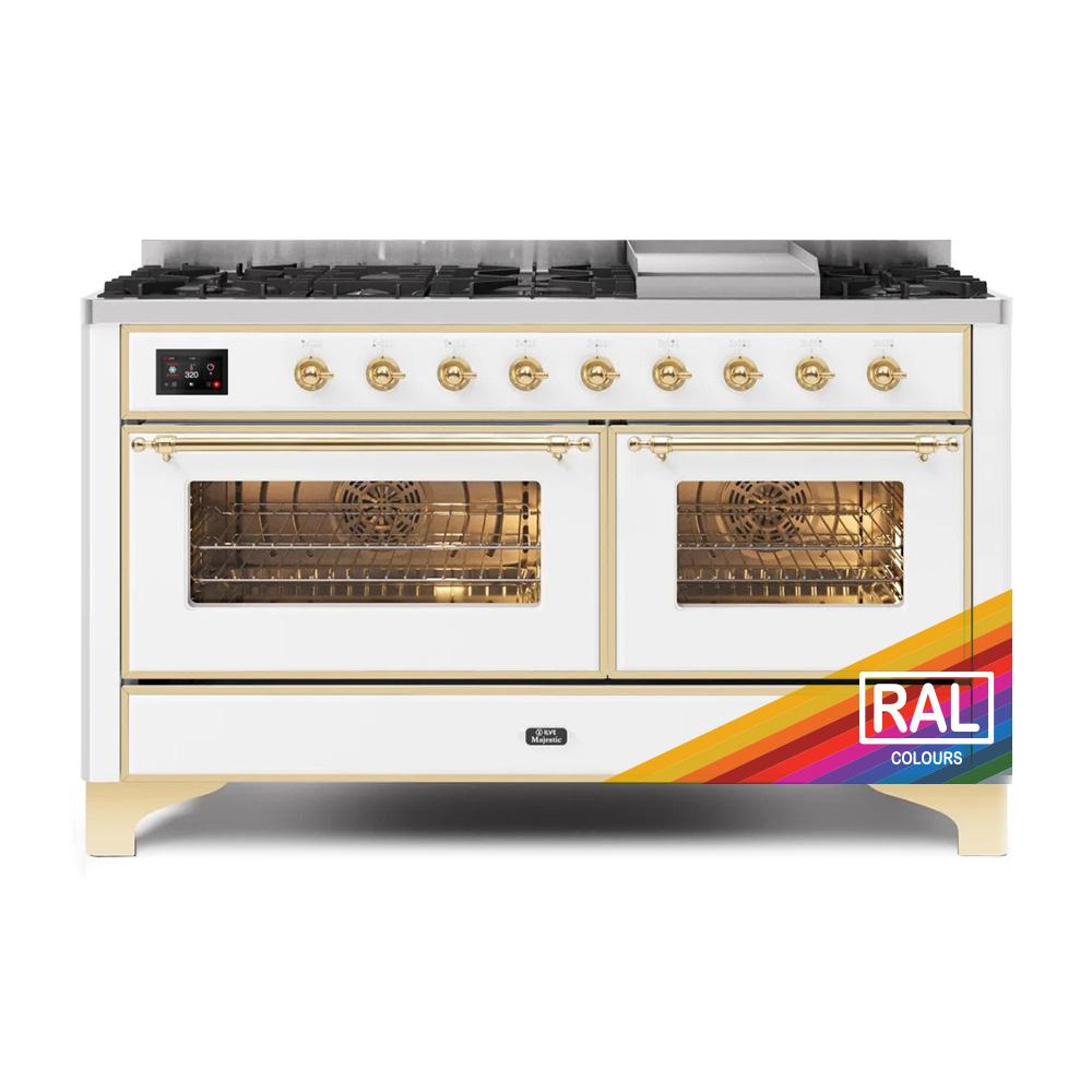 Ilve UM15FDNS3RAG Ilve Majestic Ii 60 Um15Fdns3Rag Freestanding Dual Fuel Range With 9 Sealed Burners Yes Double Oven With Triple Glass Door In Ral Color With Brass Knobs