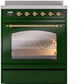 Ilve UPI304NMPEGG Nostalgie Ii 30 Inch Electric Freestanding Range In Emerald Green With Brass Trim