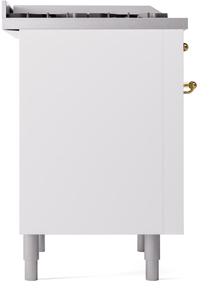 Ilve UP36FNMPWHG Nostalgie Ii 36 Inch Dual Fuel Natural Gas Freestanding Range In White With Brass Trim