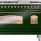 Ilve UP48FNMPEGGLP Nostalgie Ii 48 Inch Dual Fuel Liquid Propane Freestanding Range In Emerald Green With Brass Trim