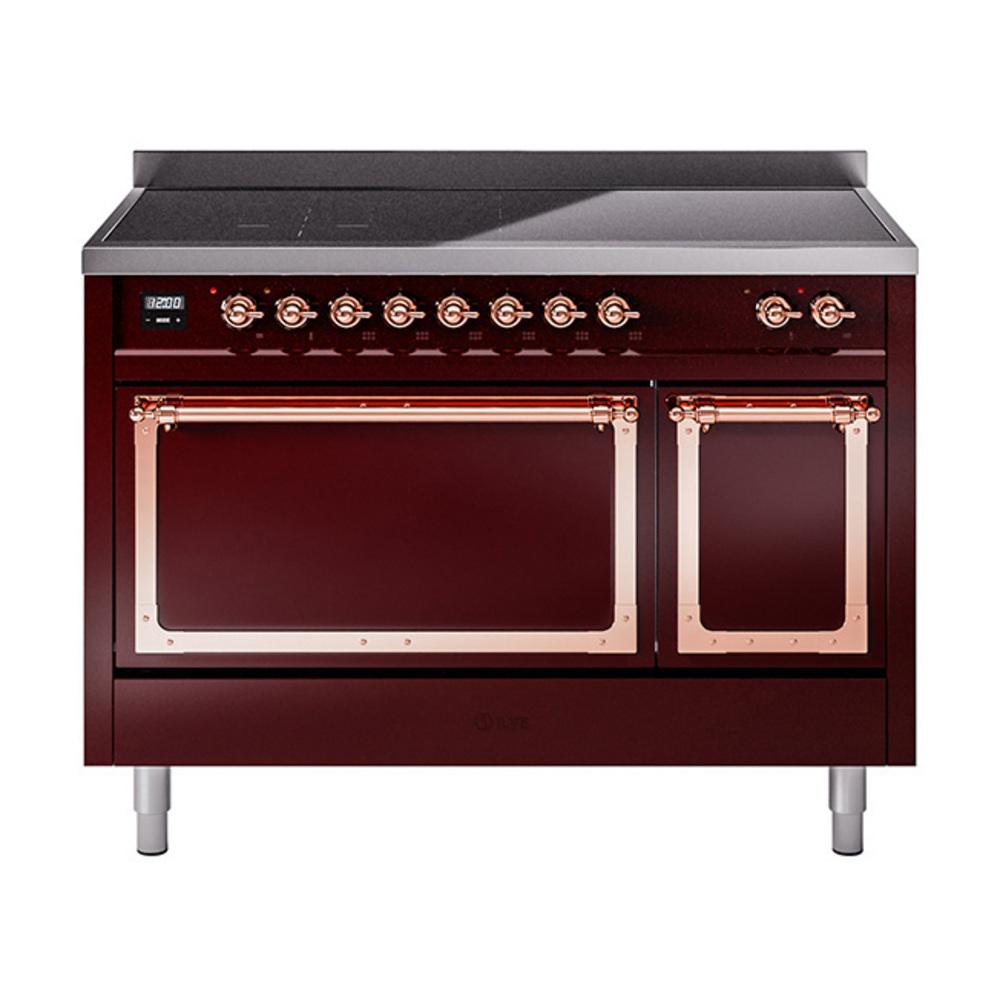 Ilve UNI486QNMPBUP Ilve Uni486Qnmpbup Nostalgie Ii Noblesse 48" Induction Range (Solid Door, Burgundy, Copper)