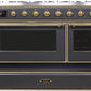 Ilve UM12FDNS3MGGLP Majestic Ii 48 Inch Dual Fuel Liquid Propane Freestanding Range In Matte Graphite With Brass Trim