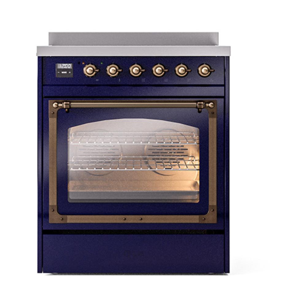 Ilve UNI304NMPMBB Ilve Uni304Nmpmbb Nostalgie Ii Noblesse 30" Induction Range (Triple Glass Door, Midnight Blue, Burnished)