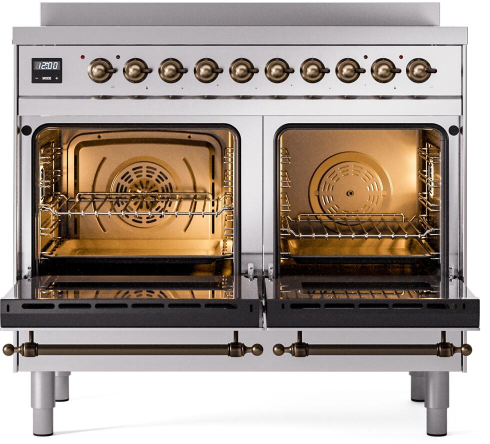 Ilve UPDI406NMPSSB Nostalgie Ii 40 Inch Electric Freestanding Range In Stainless Steel With Bronze Trim