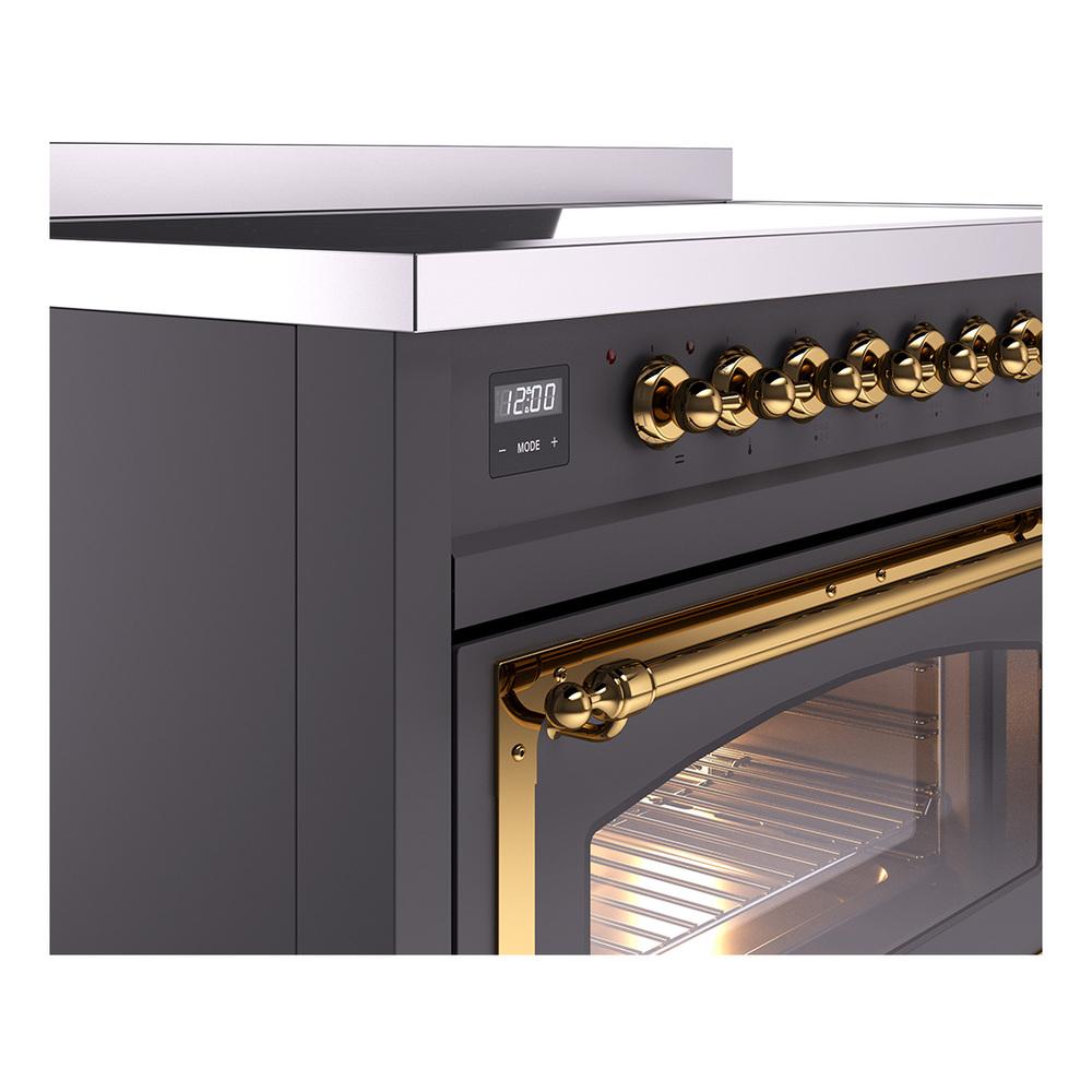 Ilve UNI486NMPMGG Ilve Uni486Nmpmgg Nostalgie Ii Noblesse 48" Induction Range (Triple Glass Door, Graphite Matte, Brass)