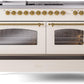 Ilve UP60FSNMPAWG Nostalgie Ii 60 Inch Dual Fuel Natural Gas Freestanding Range In Antique White With Brass Trim