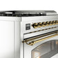 Ilve UP48FSNMPSSG Nostalgie Ii 48 Inch Dual Fuel Natural Gas Freestanding Range In Stainless Steel With Brass Trim