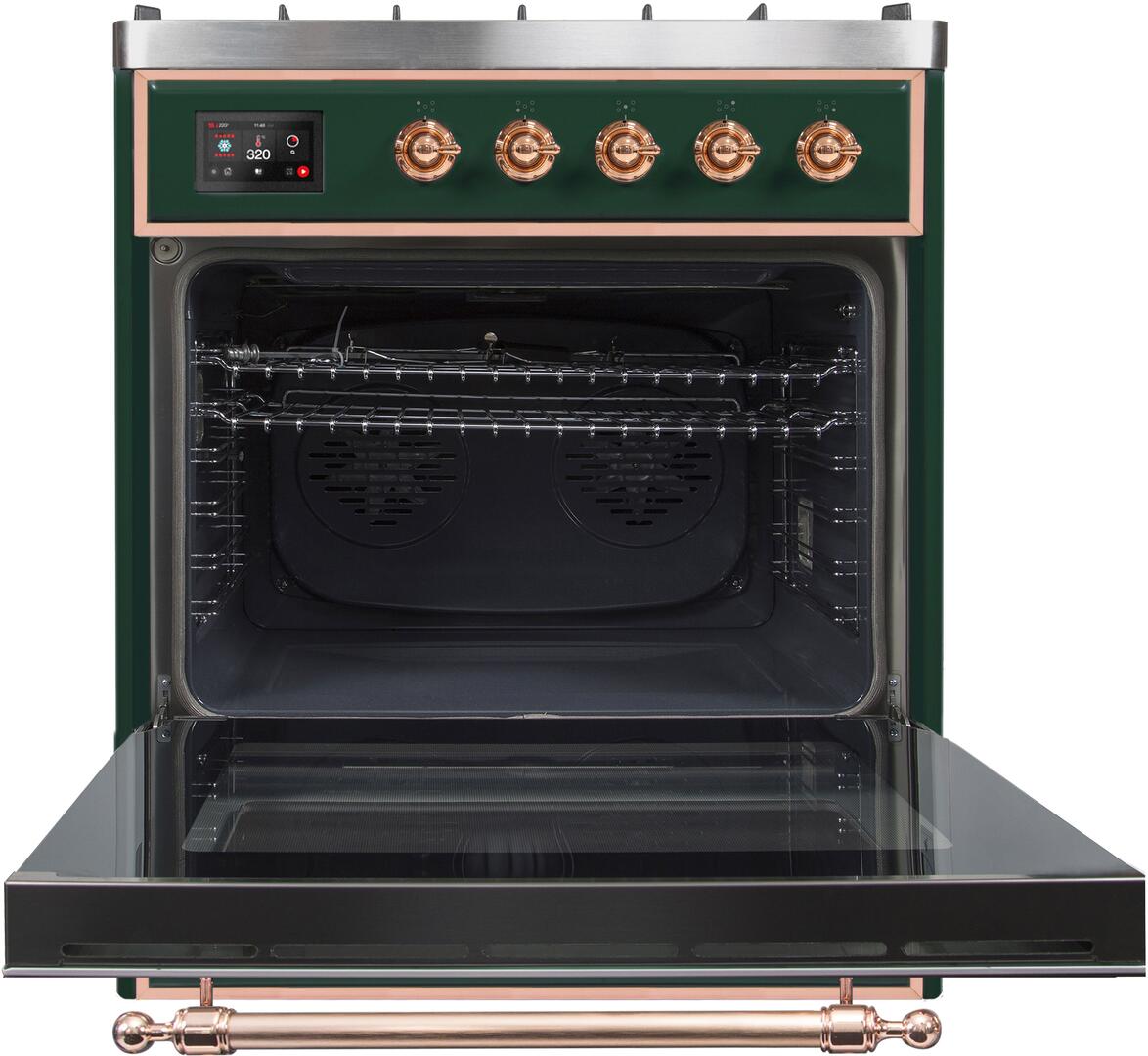 Ilve UM30DNE3EGPLP Majestic Ii 30 Inch Dual Fuel Liquid Propane Freestanding Range In Emerald Green With Copper Trim