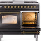 Ilve UPD40FNMPBKG Nostalgie Ii 40 Inch Dual Fuel Natural Gas Freestanding Range In Glossy Black With Brass Trim