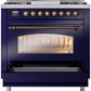 Ilve UP36FNMPMBBLP Nostalgie Ii 36 Inch Dual Fuel Liquid Propane Freestanding Range In Blue With Bronze Trim