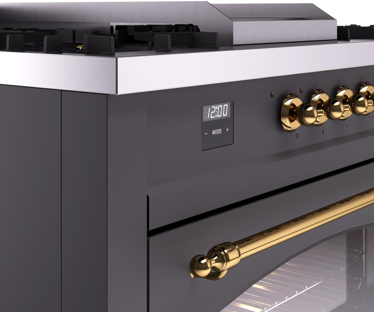 Ilve UP60FSNMPMGGLP Nostalgie Ii 60 Inch Dual Fuel Liquid Propane Freestanding Range In Matte Graphite With Brass Trim