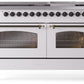 Ilve UP60FNMPWHB Nostalgie Ii 60 Inch Dual Fuel Natural Gas Freestanding Range In White With Bronze Trim