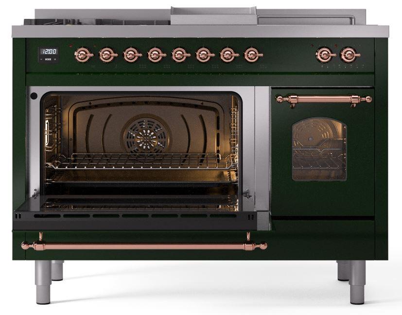 Ilve UP48FSNMPEGP Nostalgie Ii 48 Inch Dual Fuel Natural Gas Freestanding Range In Emerald Green With Copper Trim