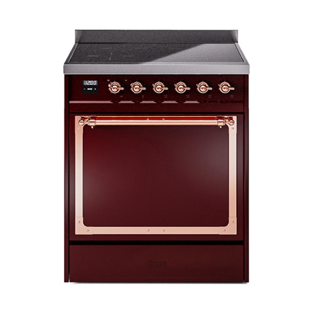 Ilve UNI304QNMPBUP Ilve Uni304Qnmpbup Nostalgie Ii Noblesse 30" Induction Range (Solid Door, Burgundy, Copper)