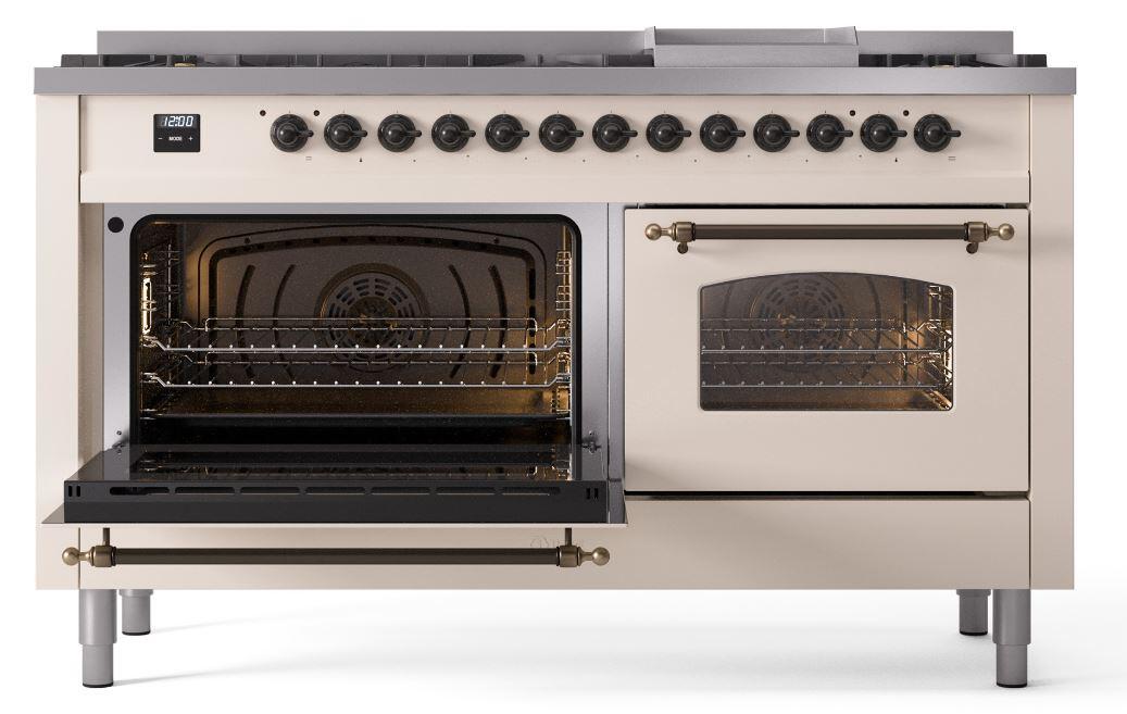 Ilve UP60FNMPAWBLP Nostalgie Ii 60 Inch Dual Fuel Liquid Propane Freestanding Range In Antique White With Bronze Trim