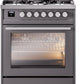 Ilve UP30WMPMG Professional Plus Ii 30 Inch Dual Fuel Natural Gas Freestanding Range In Matte Graphite With Trim